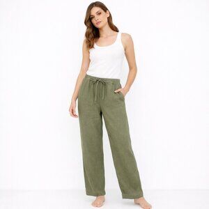 Not Perfect Linen 100% Linen Drawstring Pants Olive Green Size S